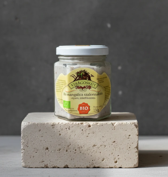 Węgierski-Bio-smalec-z-mangalicy-z-przyprawami-zielonymi---Bio-mangalica-szalonnakrém-(fűszeres-zsír)-150g-zöldfűszeres