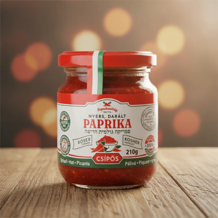 Węgierska-pasta-paprykowa-ostra-koszerna-Csipos-Huszar-210g-produkt-premium
