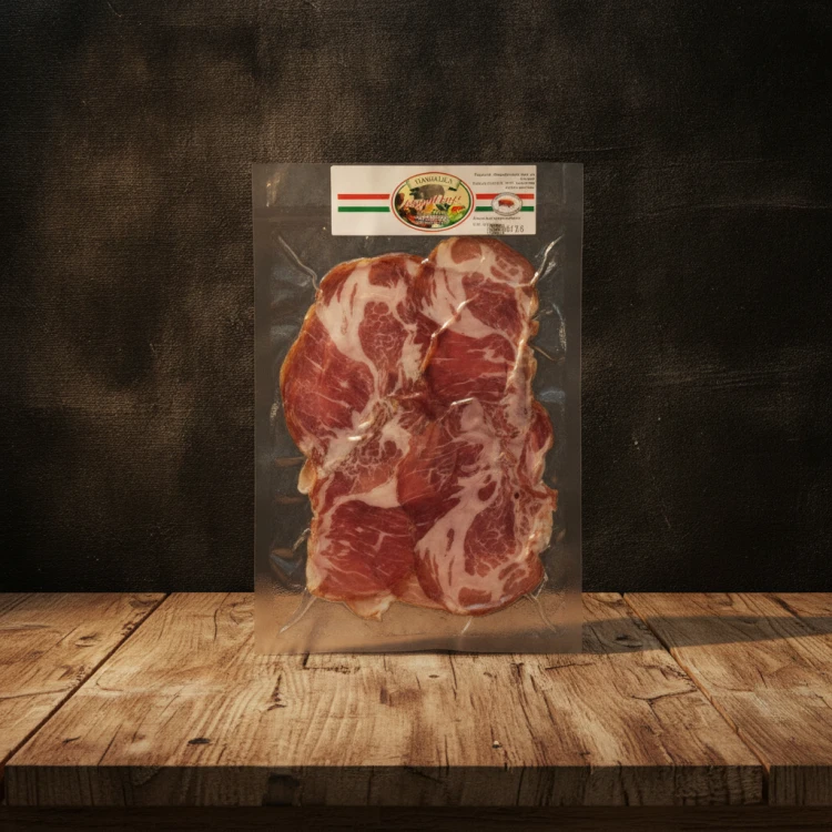 Węgierski-baleron-z-Mangalicy-wędzony,-podpalany-100g---Mangalica-Füstölt,-lángolt-tarja