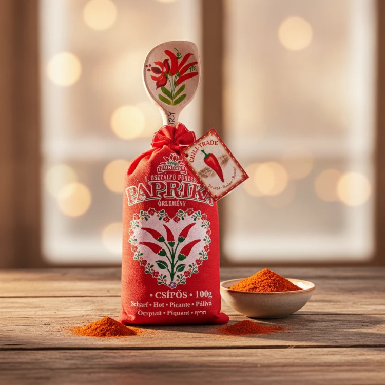 Węgierska-papryka-mielona-pikantna-w-worku-lnianym-z-łyżeczką-100g-podarunek