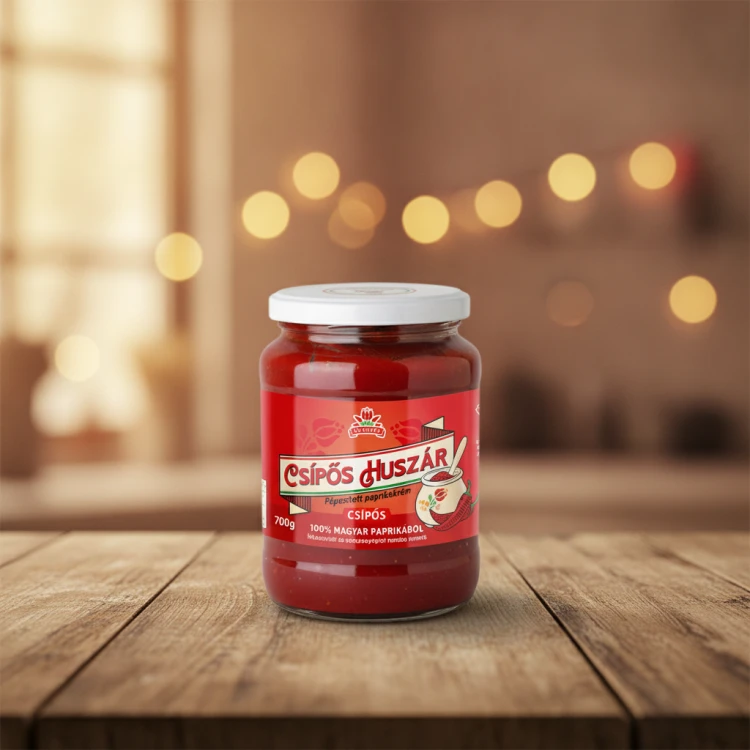 Węgierska-pasta-paprykowa-ostra-(krem)-700g---Csípős-Huszár-pépesített-paprika-krém