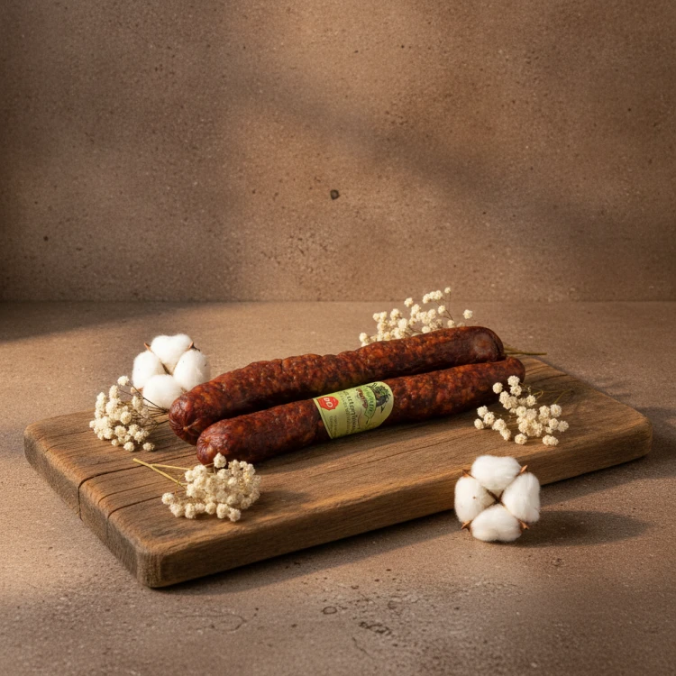 Węgierska-bio-kiełbasa-wiejska-(mangalica,-osioł)-pikantna-300g---Bio-füstölt-erlelt-vekonykolbasz