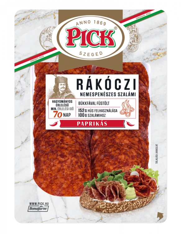 Węgierskie salami Rakoczi paprykowe łagodne plastry 70g - PICK RÁKÓCZI PAPRIKÁS SZALÁM