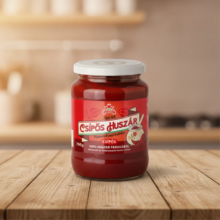 Węgierska-pasta-paprykowa-wędzona-pikantna-700g---Füst-ízű-Csípős-Huszár-pépesített-paprika-krém