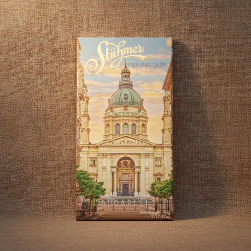 Węgierska czekolada mleczna Stühmer Budapest Bazilika 90g z motywem Bazyliki św. Stefana