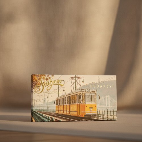Węgierska czekolada gorzka Stühmer Budapest Villamos 90g z motywem tramwaju