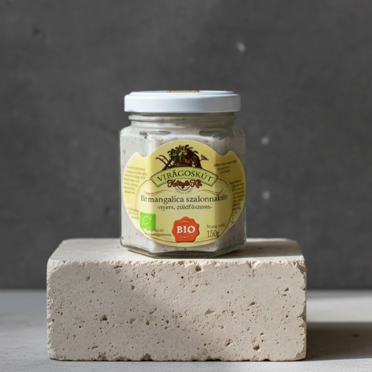 Węgierski BIO krem ze słoniny z Mangalicy z zielonymi ziołami 150g – BIO Mangalica szalonnakrém