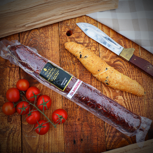 Węgierska gruba kiełbasa z Mangalicy z zielonym pieprzem 550g