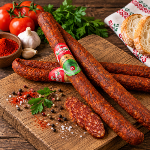 Węgierska kiełbasa pasterska łagodna Temesvári Pásztorbot csemege kolbász 650g