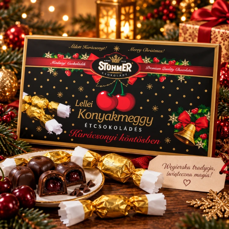 Węgierskie Szaloncukor Stühmer Lellei wiśnie koniakowe w gorzkiej czekoladzie 300g