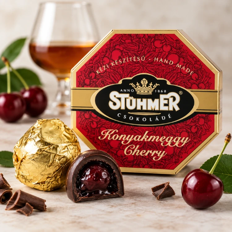 Węgierskie wiśnie koniakowe Stühmer Konyakmeggy w gorzkiej czekoladzie 80g